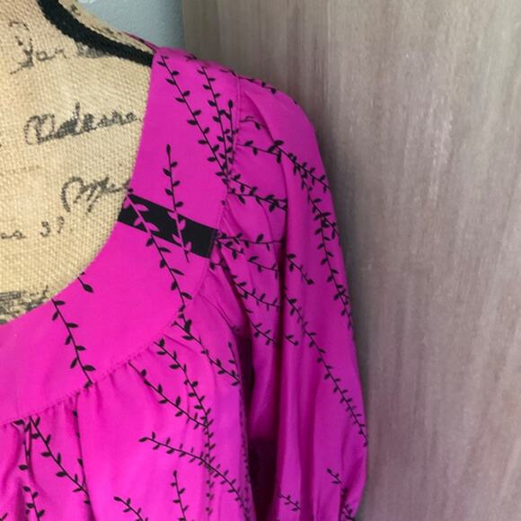 Silk Lux floral tunic square scoop neck pink black Y2k 100% silk top mini dress - Picture 14 of 16